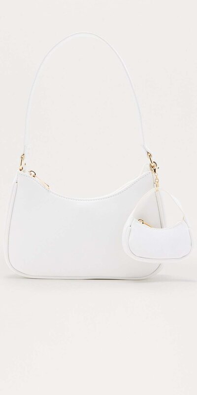 Biela 2v1 ramenná kabelka s mini kabelkou z eko kože