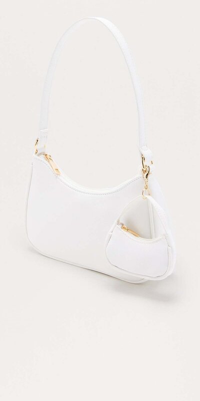 Biela 2v1 ramenná kabelka s mini kabelkou z eko kože