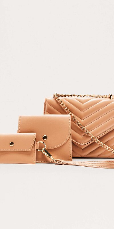 Béžová 3v1 crossbody kabelka s puzdrom a peňaženkou