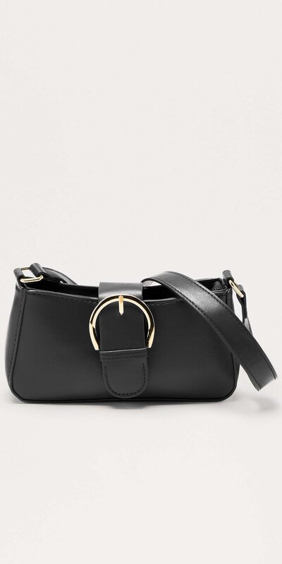 Čierna ramenná kabelka zo syntetickej kože s prackou