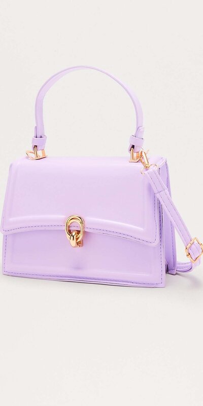 Fialová crossbody kabelka s vrchným držadlom z umelej kože