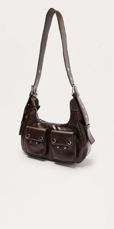 Čokoládovo hnedá ramenná kabelka s vonkajšími vreckami