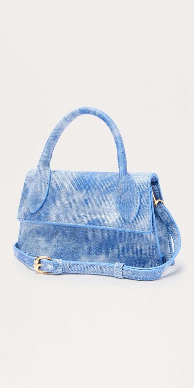 Denimová satchel kabelka z umelej kože s preklopným zapínaním