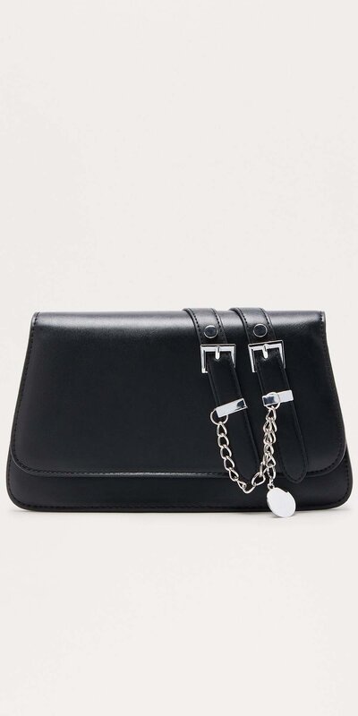 Čierna ramenná kabelka z umelej kože s prackovým detailom