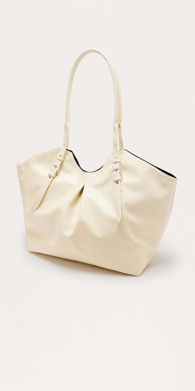 Béžová oversized tote kabelka z umelej kože s prackovým detailom