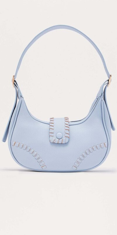 Modrá ramenná kabelka s preklopným zapínaním