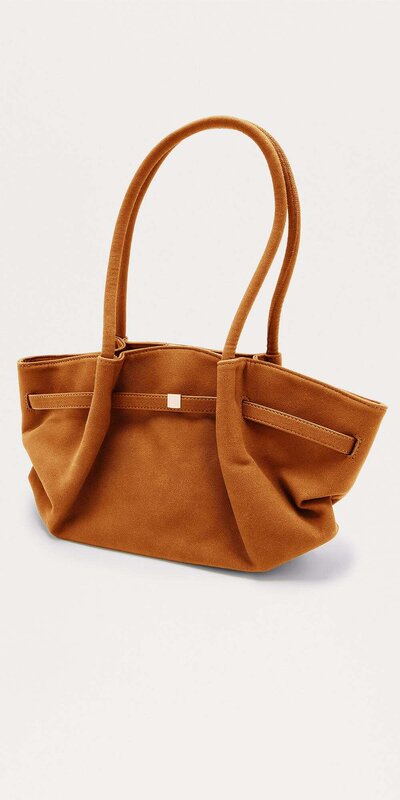 Hnedá oversized semišová ramenná kabelka