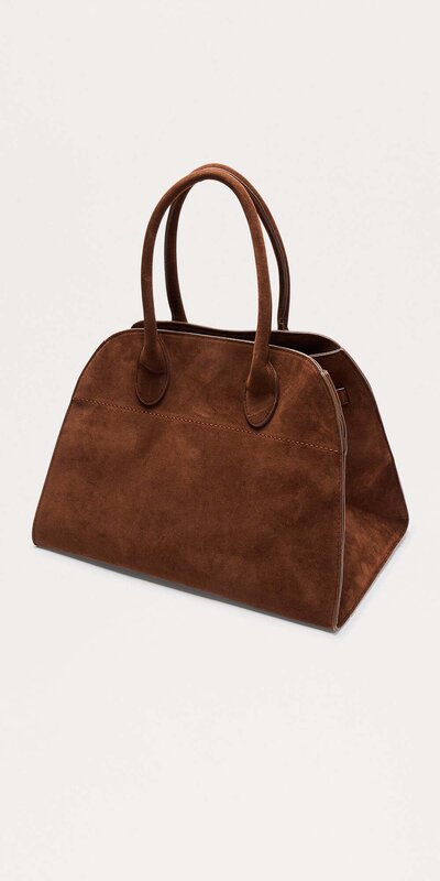 Hnedá semišová shopper kabelka s vnútorným zapínaním