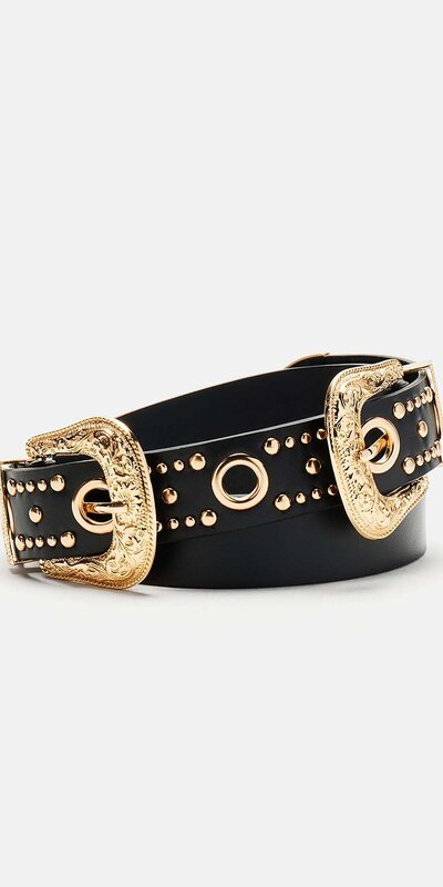 Čierny opasok s dvojitou kovovou prackou