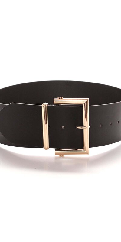 Čierny široký opasok z umelej kože so štvorcovou prackou