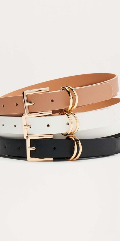 Súprava troch úzkych opaskov v čiernej, béžovej a bielej farbe