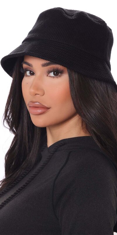 Čierny manšestrový bucket klobúk z bavlny