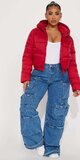 Luxusná červená puffer bunda s kapucňou Červená