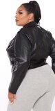 Čierna biker bunda z umelej kože so striebornými zipsami a opaskom Čierna