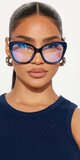 Čierne fashion okuliare s modrými sklami a cat-eye rámom Čierna