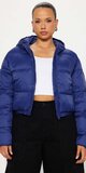 Luxusná tmavomodrá puffer bunda s kapucňou Tmavomodrá