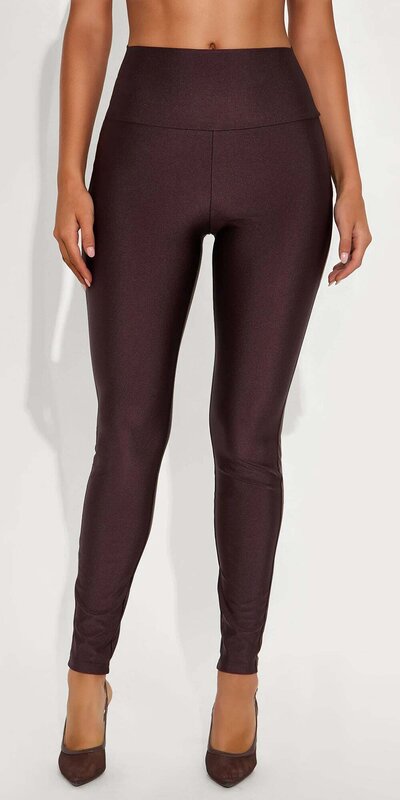 Lesklé čokoládové legíny s vysokým pásom