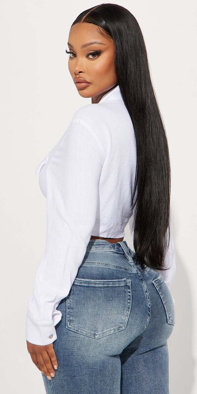 Biela ľanová košeľa s viazaním vpredu