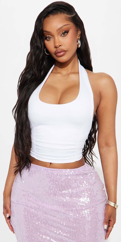 Biely bezšvový crop top s viazaním a riasením