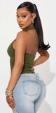 Khaki halter top s odhaleným chrbtom