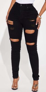 Roztrhané skinny rifle s vysokým pásom v čiernej farbe