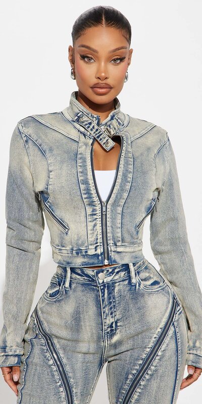 Dámska rifľová biker bunda vo vintage štýle