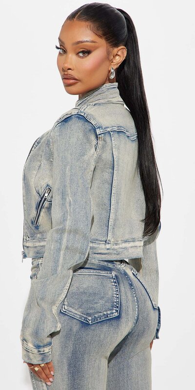 Dámska rifľová biker bunda vo vintage štýle