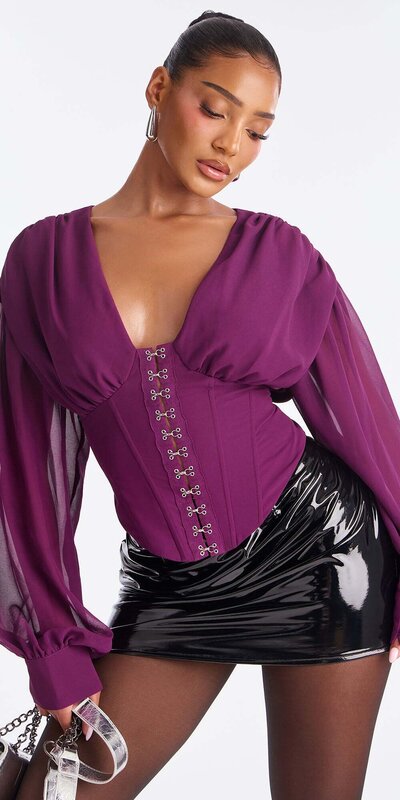 Bordový šifónový korzetový top s riasením