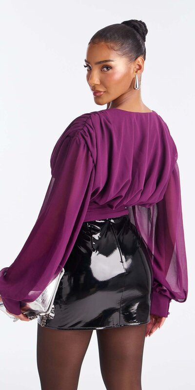 Bordový šifónový korzetový top s riasením