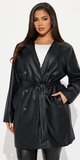 Čierny dlhý kabát z umelej kože s opaskom