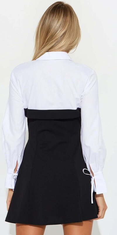 Čierne mini košeľové šaty s viazaním na rukávoch
