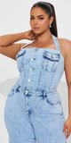 Džínsový overal na ramienka v svetlom odtieni