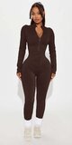 Bezšvový čokoládový overal s dlhým rukávom