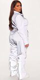 Biely reflexný lyžiarsky overal s opaskom a podšívkou z flísu