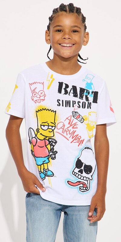 Detské biele tričko Mini Bart Simpson s graffiti potlačou