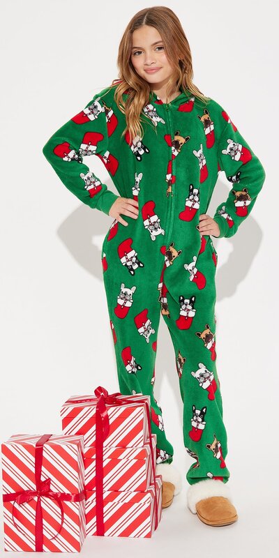 Detský zelený flísový overal s kapucňou