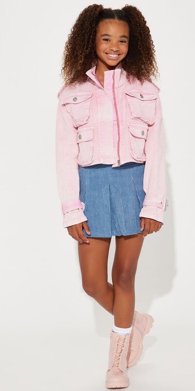 Ružová detská džínsová cargo bunda