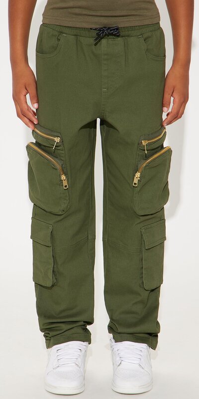 Olivové detské cargo nohavice
