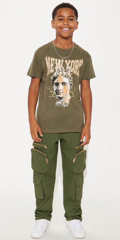 Olivové detské cargo nohavice