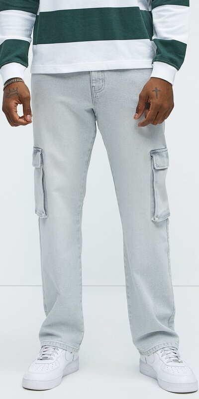 Šedo-modré cargo džínsy v rovnom strihu