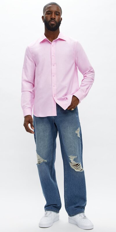 Ružová pánska košeľa Oxford s dlhým rukávom
