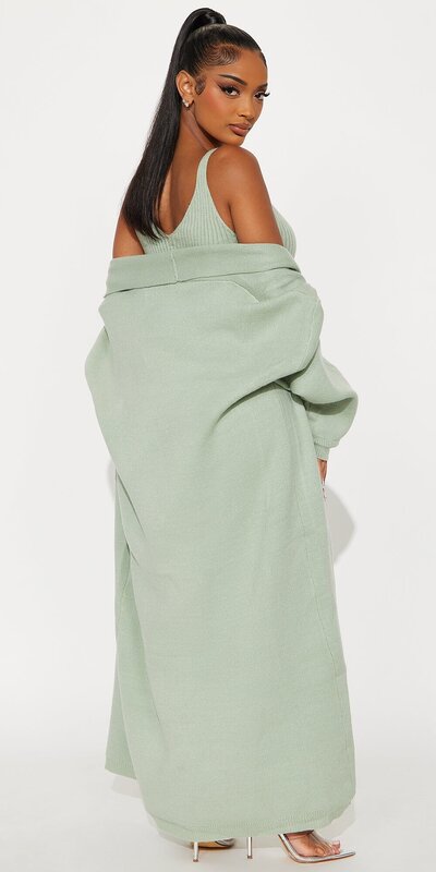 Svetlozelená pletená maxi súprava s kardigánom