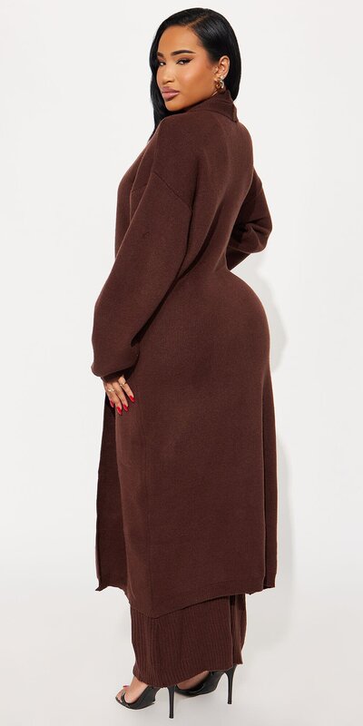 Hnedá pletená maxi súprava s kardigánom