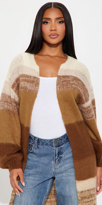 Hnedý dlhý cardigan Lennon s farebnými blokmi