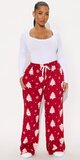 Červeno-biele flísové pyžamové nohavice