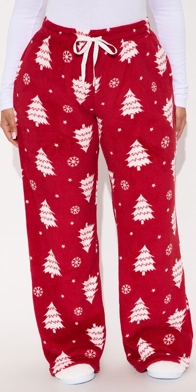 Červeno-biele flísové pyžamové nohavice