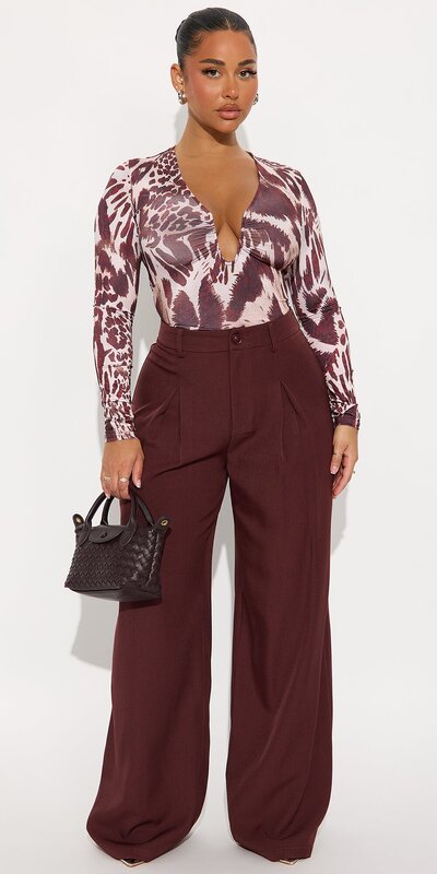 Čokoládové elegantné nohavice so širokými nohavicami