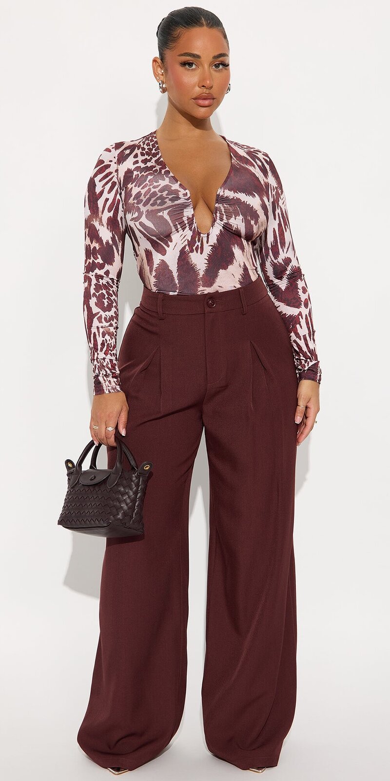 Čokoládové elegantné nohavice so širokými nohavicami