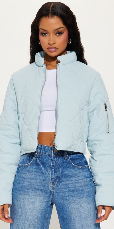 Svetlomodrá prešívaná ľahká bunda s golierom