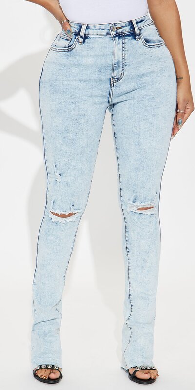 Svetlé acid rifľové bootcut džínsy s vysokým pásom a roztrhanými detailmi